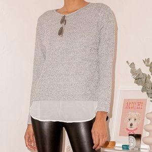 Lulu’s | Grey Marled Knit Sweater Top with Chiffon Hem size XS